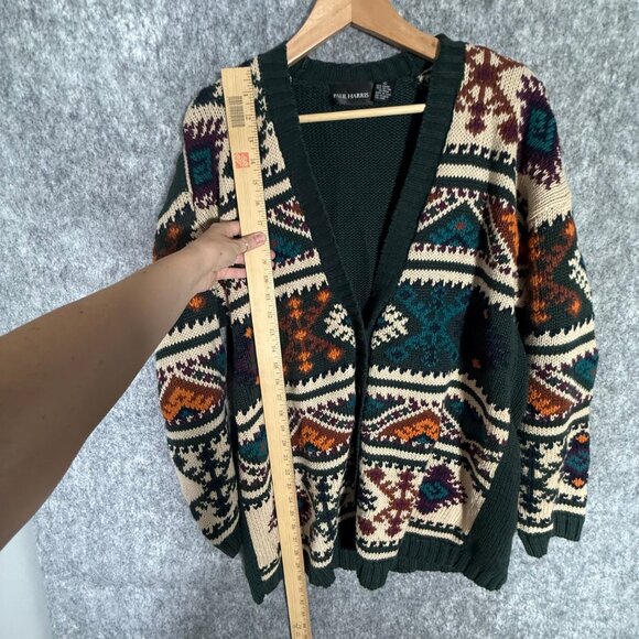 Vintage Paul Harris Aztec Print Cardigan Sweater Men's Green 90s Grandpa L - Picture 10 of 12